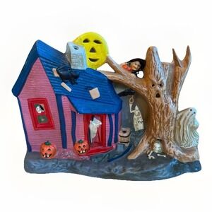 Vtg 1978 Halloween Kimple Mold Spooky Haunted House Ceramic Needs Light *READ